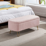 Pink Faux Fur Upholstered Storage Bench With Gold Legs - Omega Lifestyles
