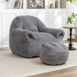 Faux Fur High-Density Foam Bean Bag Chair With Footstool - Omega Lifestyles