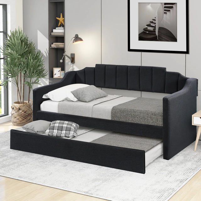 Upholstered Twin Daybed With Wheeled Trundle - Omega Lifestyles