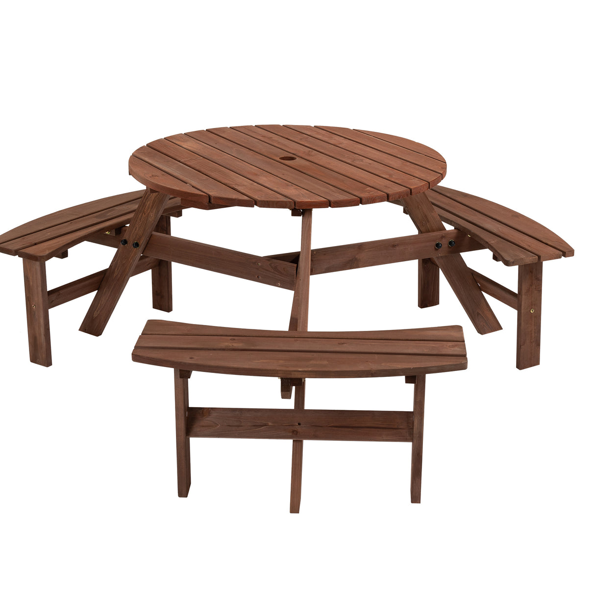 Outdoor Fir Wood Circular Picnic Table With Benches