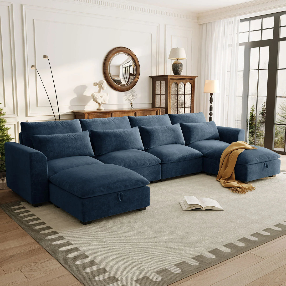 U-Shaped Modular Linen Blend Sofa With Ottomans - Omega Lifestyles