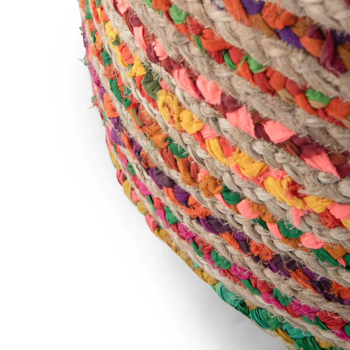 Round Multi Color Handcrafted Cotton Jute Pouf Seating - Omega Lifestyles