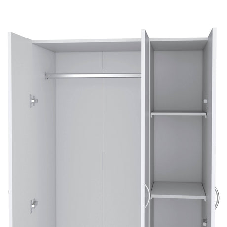 White Engineered Wood Three-Door Wardrobe With Drawers - Omega Lifestyles