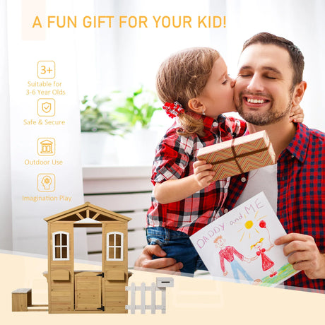 Kids Outdoor Wooden Playhouse With Door Windows Mailbox - Omega Lifestyles
