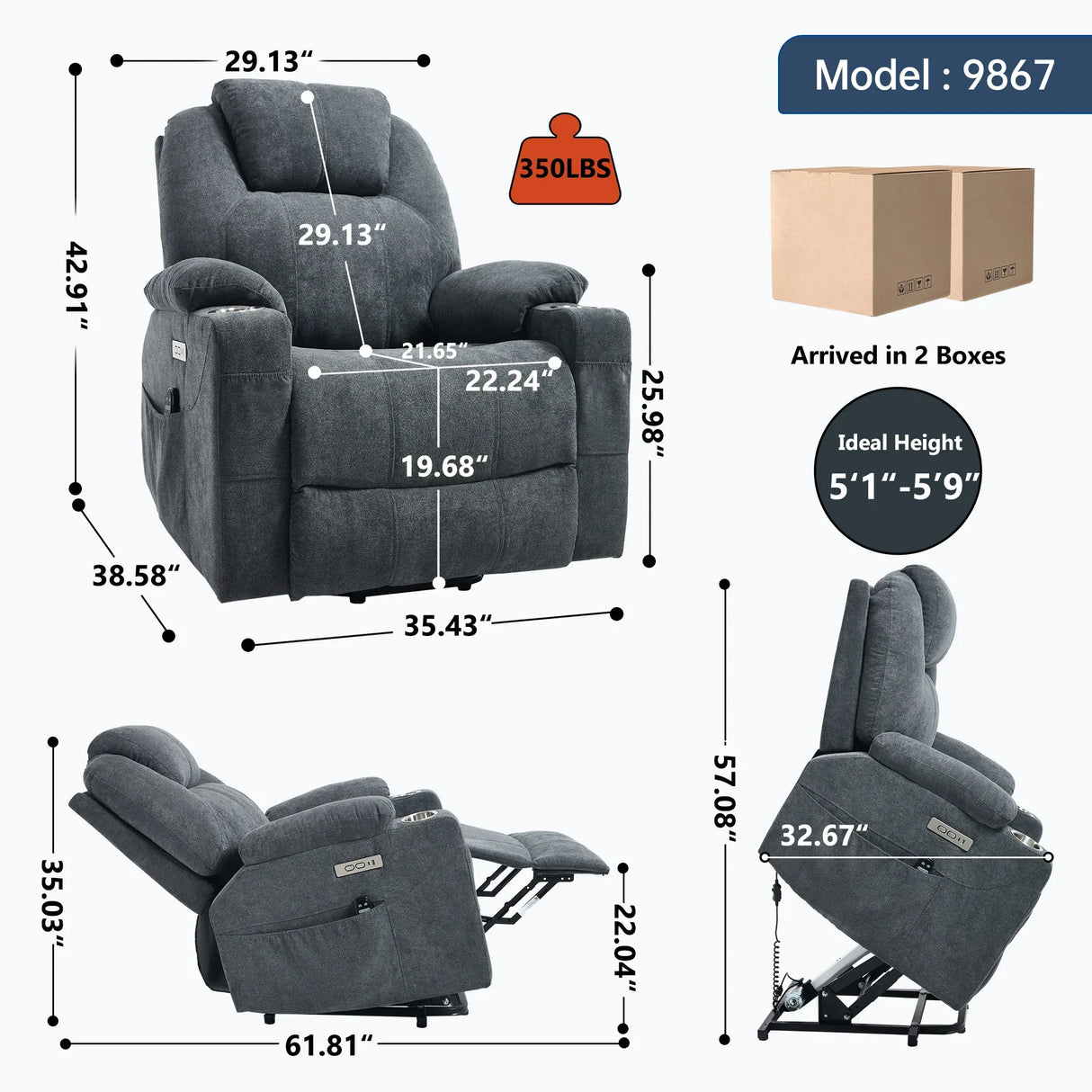 Power Lift Recliner Chair With Massage Heat And USB Ports - Omega Lifestyles