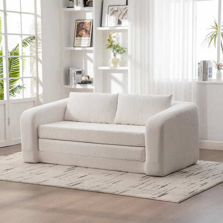 Convertible Chenille Foam Loveseat Sofa Bed With Pillows - Omega Lifestyles