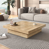 Square Storage Coffee Table Sliding Top Natural Veneer - Omega Lifestyles
