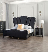 King Glam Black Fabric Wood 3-Piece Bedroom Set