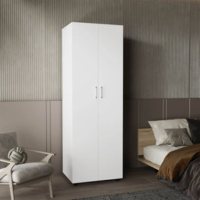 Modern White Two-Door MDF Armoire With Shelves - Omega Lifestyles