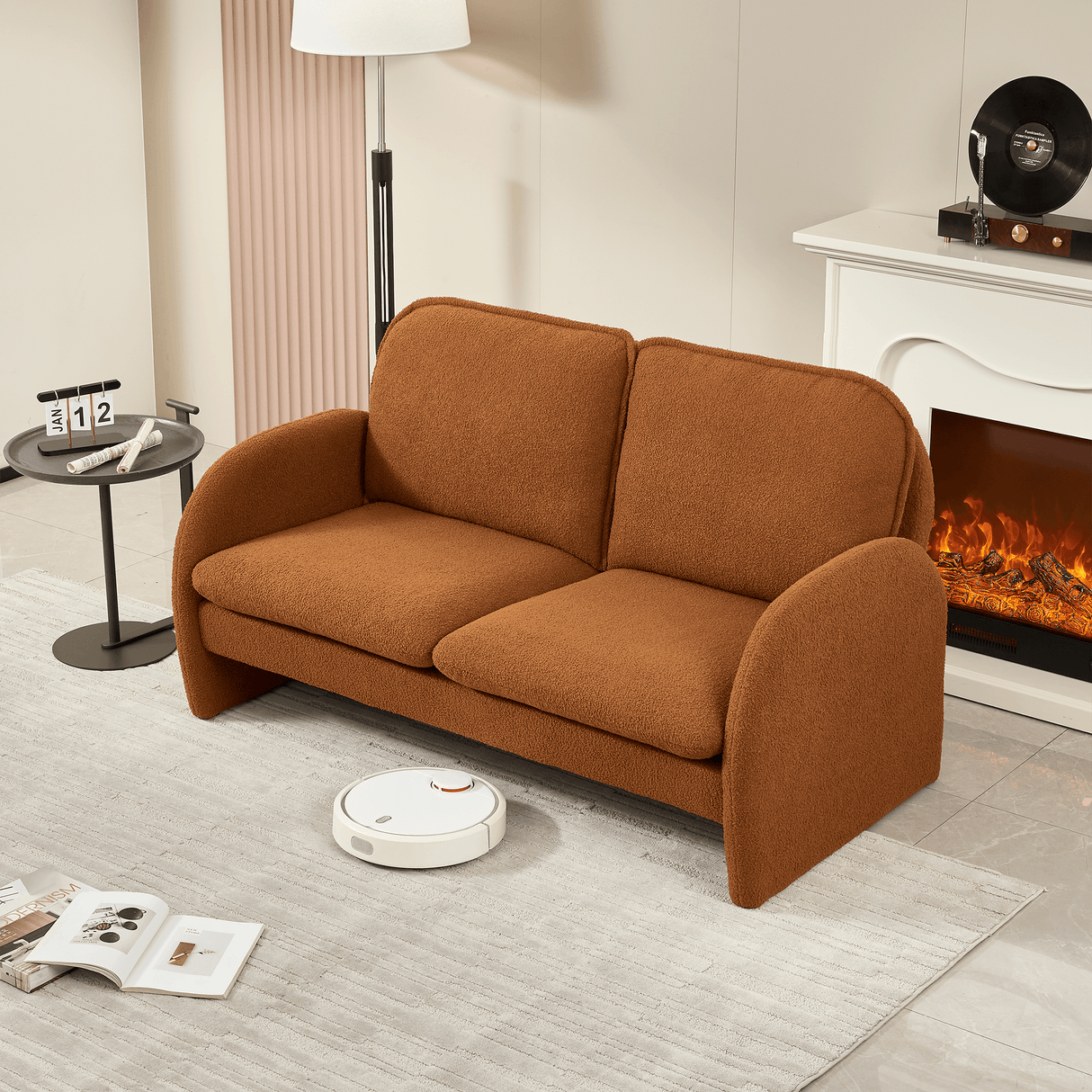 Sherpa Fabric Plush Foam Cushion Loveseat Sofa - Omega Lifestyles