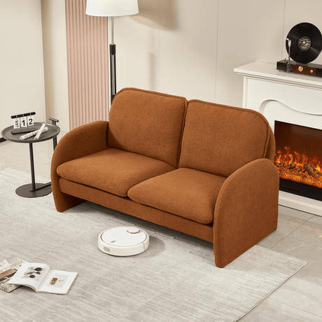 Sherpa Fabric Plush Foam Cushion Loveseat Sofa - Omega Lifestyles