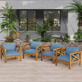 Set Of 4 Outdoor Acacia Wood Club Chairs With Cushions - Omega Lifestyles
