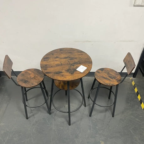 Rustic Brown Bar Table Set With Backrest Shelves - Omega Lifestyles