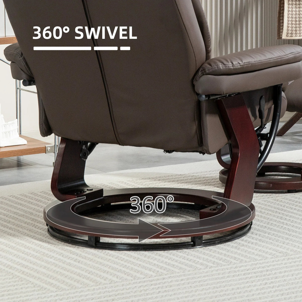 PU Leather Reclining Swivel Chair With Ottoman and Footrest - Omega Lifestyles