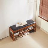 Walnut Rubber Wood Shoe Stool With Flip-Top Storage Bench - Omega Lifestyles