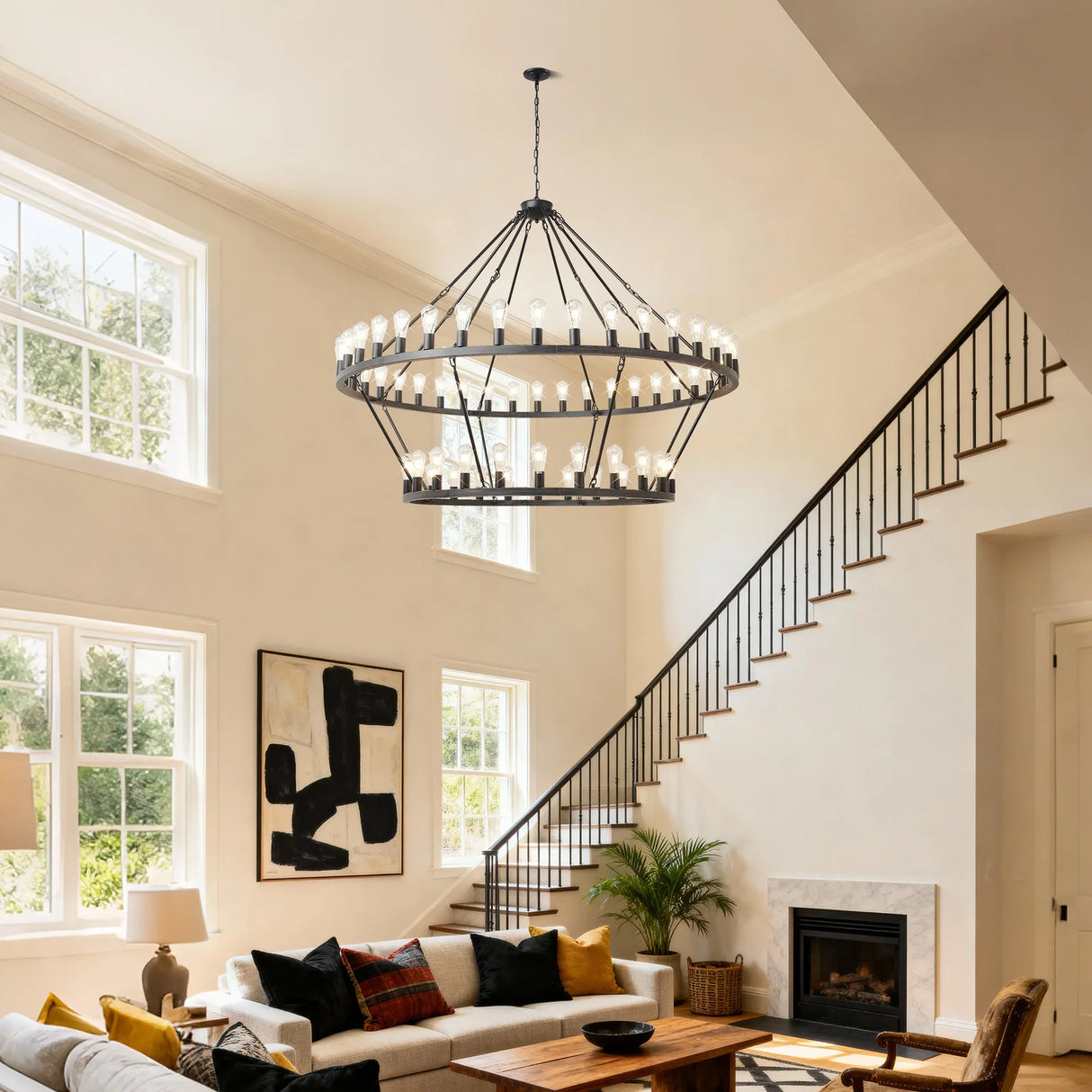 Matte Black Large Wagon Wheel 54-Light Chandelier - Omega Lifestyles