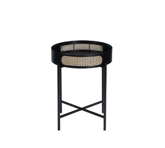 Black Metal And Synthetic Wood Round End Table - Omega Lifestyles