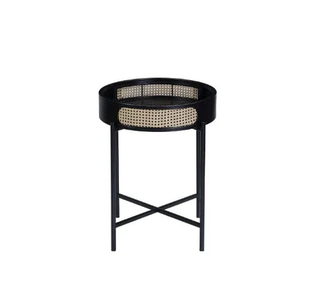 Black Metal And Synthetic Wood Round End Table - Omega Lifestyles