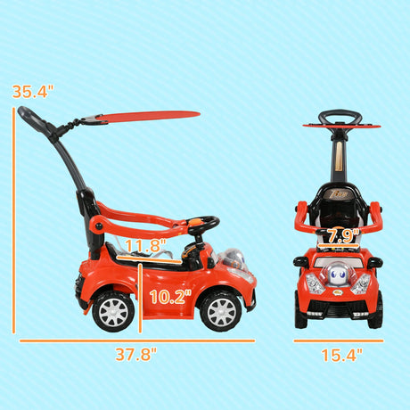3-in-1 Toddler Push Car With Canopy Music Horn - Omega Lifestyles