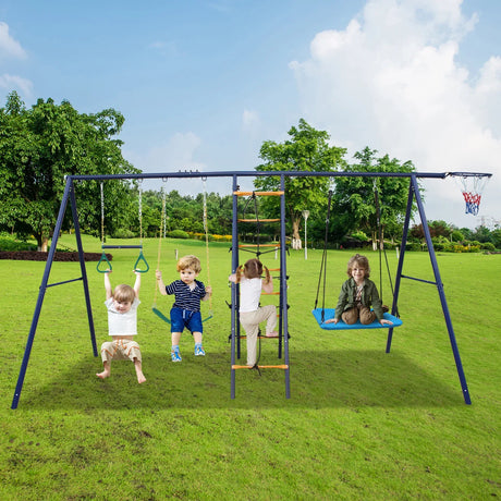 6-in-1 Backyard Steel Frame Swing Set With Ladder - Omega Lifestyles