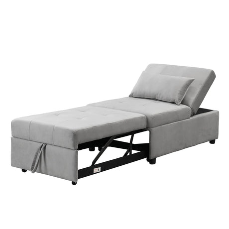 Multifunctional Gray Velvet Folding Ottoman Sofa Bed - Omega Lifestyles