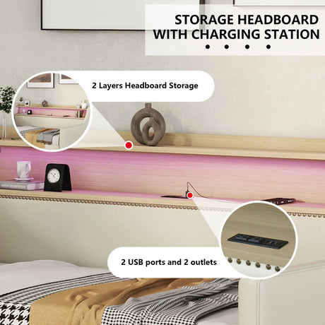 Twin PU Leather Daybed With Storage Drawers Charging Station - Omega Lifestyles