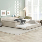 Queen Modern Upholstered Linen Platform Bed With USB Trundle - Omega Lifestyles