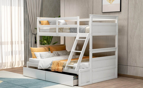 Twin Over Full Solid Wood White Bunk Bed With Storage - Omega Lifestyles