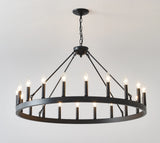 Matte Black Farmhouse Wagon Wheel Metal Chandelier - Omega Lifestyles