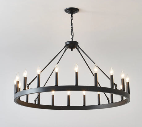 Matte Black Farmhouse Wagon Wheel Chandelier 30-Light - Omega Lifestyles