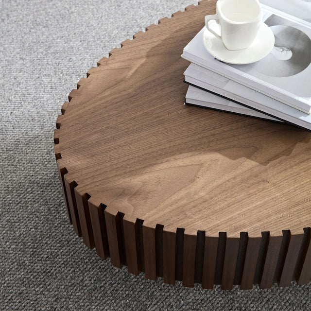 Modern Walnut MDF Pedestal Ellipse Coffee Table - Omega Lifestyles