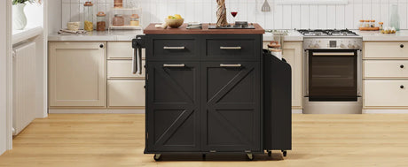 Farmhouse MDF Kitchen Island With Drop Leaf And Storage - Omega Lifestyles