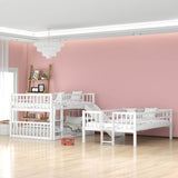 Full Triple Solid Wood Bunk Bed With Slide And Ladders - Omega Lifestyles