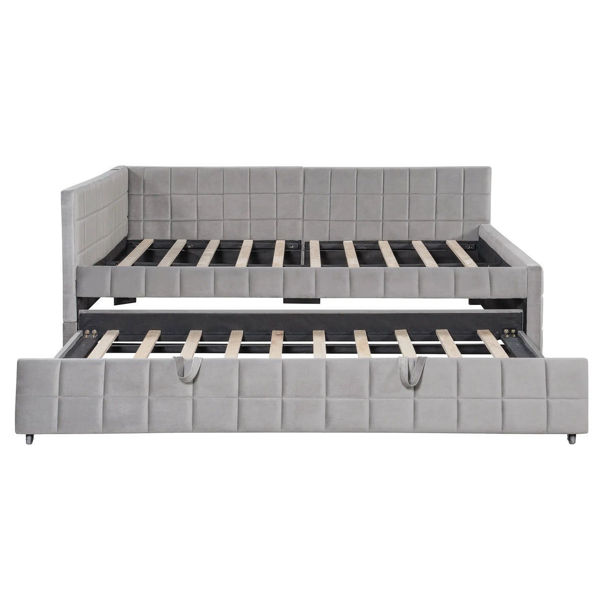 Full Upholstered L-Shaped Daybed With Twin Trundle USB Ports - Omega Lifestyles