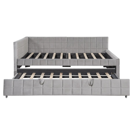 Full Upholstered L-Shaped Daybed With Twin Trundle USB Ports - Omega Lifestyles