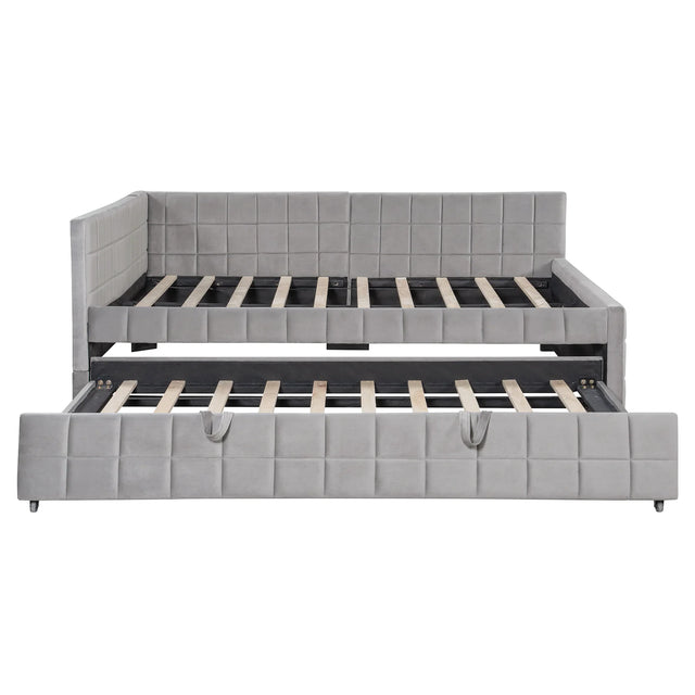 Full Upholstered L-Shaped Daybed With Twin Trundle USB Ports - Omega Lifestyles