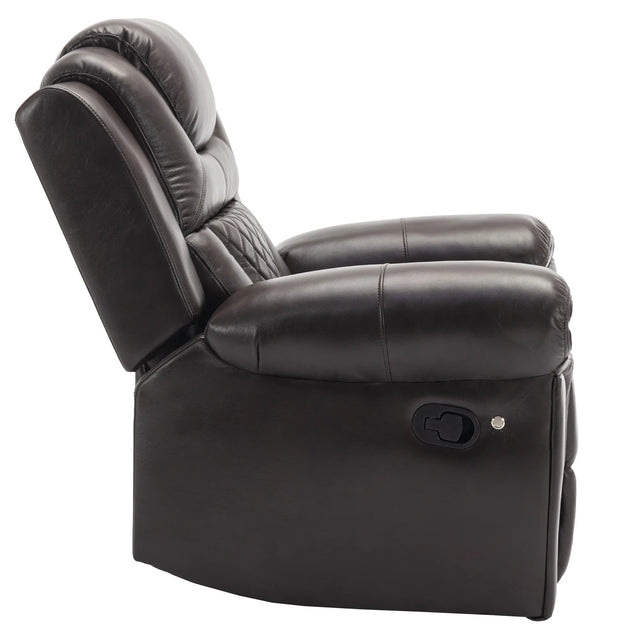 Manual Recliner Brown Faux Leather Chair With LED Light Strip - Omega Lifestyles