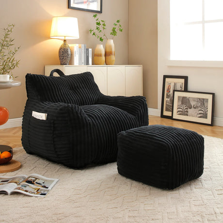 Medium-Soft Corduroy Bean Bag Chair With Footstool - Omega Lifestyles