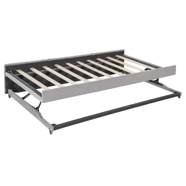 Full Upholstered L-Shaped Daybed With Twin Trundle USB Ports - Omega Lifestyles