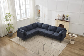 L-Shaped Grey Linen 6-Seat Convertible Sofa With Pillows - Omega Lifestyles