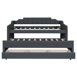 Twin Upholstered Linen-Blend Daybed With Trundle Drawers - Omega Lifestyles