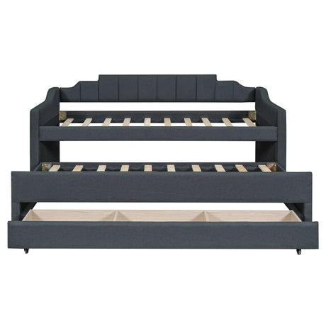 Twin Upholstered Linen-Blend Daybed With Trundle Drawers - Omega Lifestyles