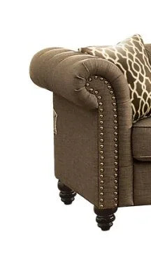 Brown Linen Tufted Loveseat With 2 Pillows - Omega Lifestyles