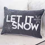 Gray Velvet Embroidered Let It Snow Lumbar Pillow 14x20 - Omega Lifestyles