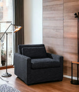 Dark Gray Fabric Foam-Filled Swivel Chair With Toss Pillow - Omega Lifestyles