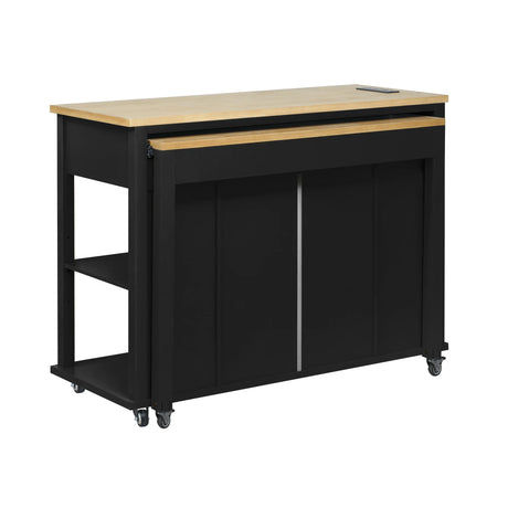 Extendable Rubber Wood Veneer Kitchen Island Cart - Omega Lifestyles