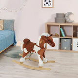 Wooden Toddler Plush Rocking Horse Toy With Sounds - Omega Lifestyles