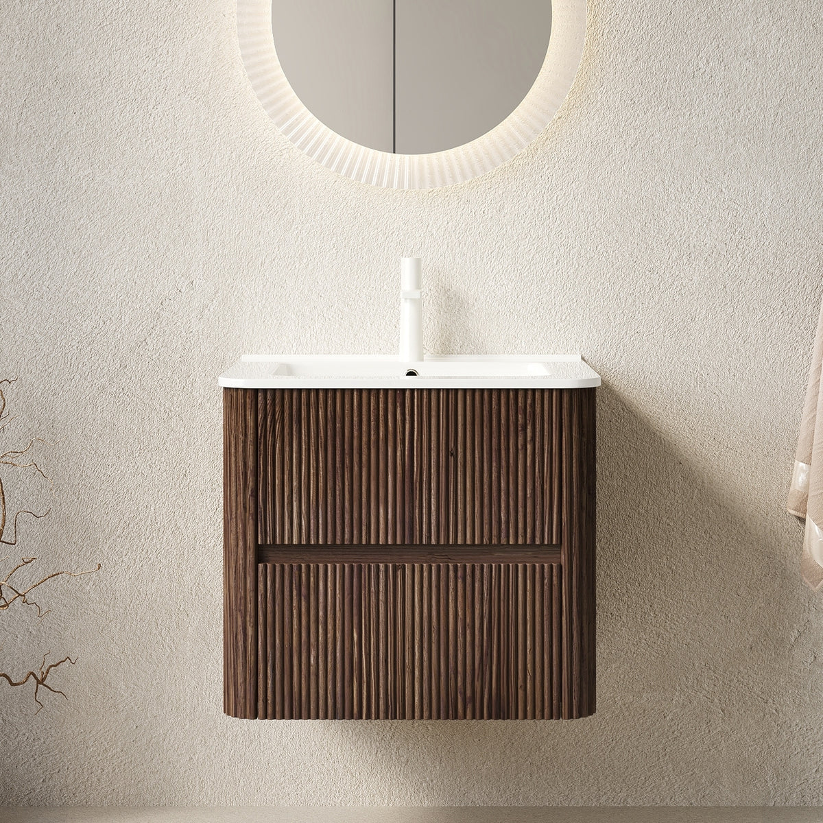 Wall-Mounted Bathroom Vanity With Ceramic Sink And Drawers