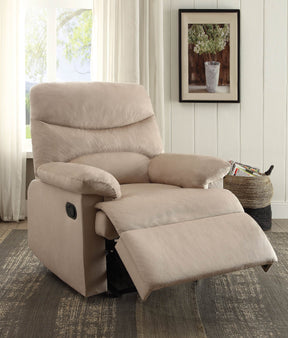 Beige Fabric Manual Handle Recliner With Pillow Top Arms - Omega Lifestyles