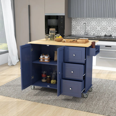 Rolling Mobile Kitchen Island With Solid Wood Top And Storage - Omega Lifestyles